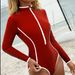 Long Sleeve One-Piece Swimsuit – High-Coverage Sporty Bikini For Women (Red/Black, S-XXL)_ecoleips.com