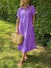 European And American Cross-Border Loose Plus Size Striped Short Sleeve Shirt For Women Summer New Casual Cotton Linen_ecoleips.com
