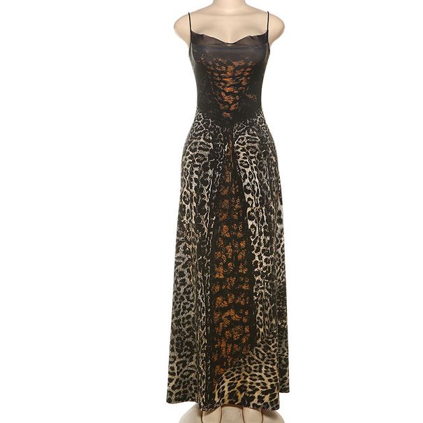 K European And American Style New Fashionable And Sexy Spicy Girl Leopard Print High Waist Slim Fit Suspender Dress_ecoleips.com