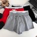Women's High-Waisted Slimming Faux Two-Piece Set Drawstring Elastic Shorts Casual Sports Pants Hot Summer Style Letter Print_ecoleips.com