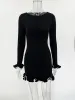 TARUXY Spring New Knitted Mini Dress For Women Fungus Contrast Color Slim Sweater Dress Elegant Female Party Clothes Long Sleeve_ecoleips.com
