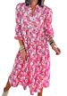 2025 New Casual Loose Bohemian Floral Long Puff Sleeve V-Neck Ruched Dress For Women_ecoleips.com