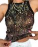 51460 Foreign Trade Cross-Border Sequin Leopard Print Summer Women's Tank Sexy Crop Waist-Exposing Color Block_ecoleips.com