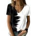 Aria Basics Aria Basics 2022 Summer European American Plus Size Clothing, Color-Block Top, New V-Neck Short-Sleeve Women's T-Shirt For_ecoleips.com