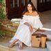 Women's clothing one-shoulder sexy puff sleeve solid color lace holiday beach dress_ecoleips.com