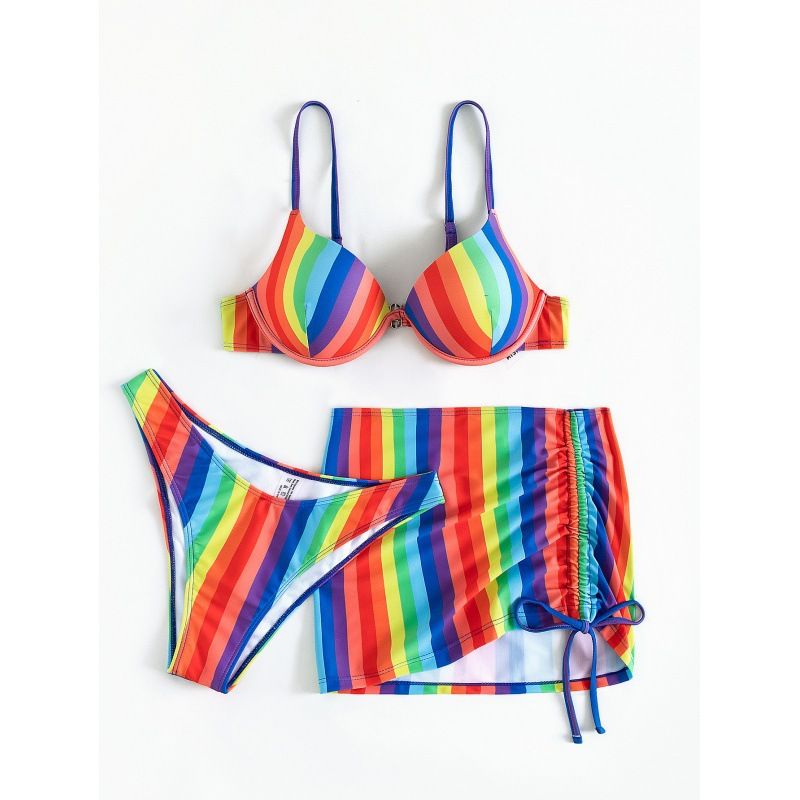 Women's Clothing Women's Sexy Striped Beach Bikini Bikini Three Piece Women's Swimsuit_ecoleips.com
