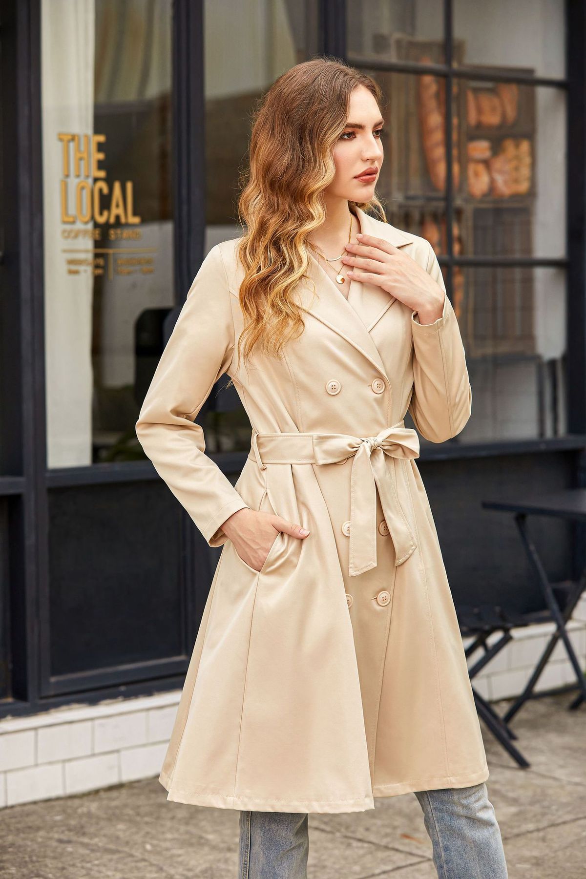 Elegant Trench Coat For Women - Slim-Fit Belted Long Coat With Pockets, Perfect For Autumn & Winter_ecoleips.com