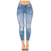 Women's Clothing New Style Ripped Denim Women's Tight Wide Leg Style Nine Point Pants_ecoleips.com