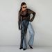 Women's Clothing Sexy Black See Through Dress With Lace Round Neck Long Sleeves And Slit Asymmetrical Dress Long Dress For Summer_ecoleips.com
