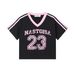 Sexy Cropped V-Neck Sports Jersey Top For Women - High Waist Striped & Distressed Print Slim Fit T-Shirt (Black/White, S-L)_ecoleips.com