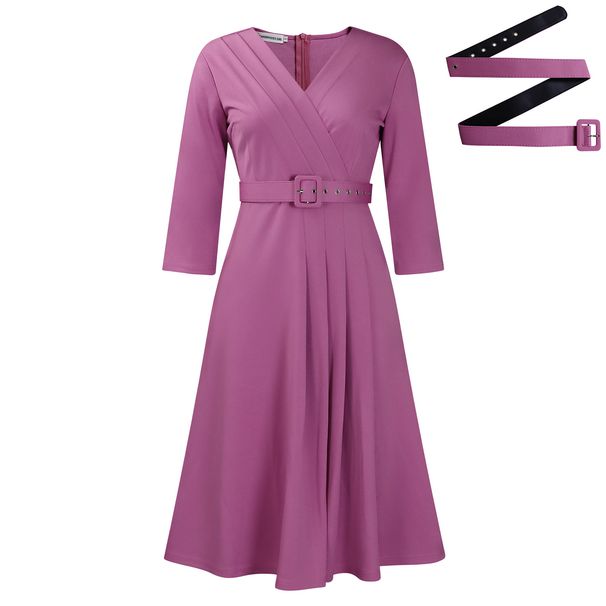 Women's Clothing New V Neck Fashion Temperament Pleated Elastic Temperament Elegant Dress_ecoleips.com
