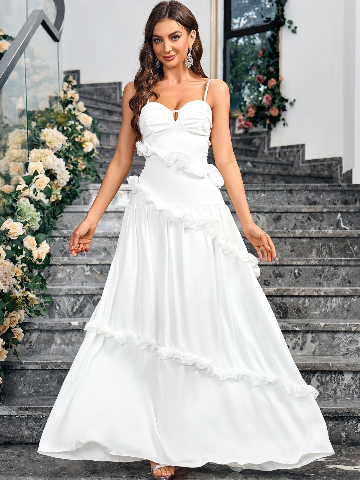 Women's niche design style pure color slim temperament elegant wedding dress suspender skirt_ecoleips.com