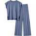 2024 European And American Women's Knitted Casual Sleeveless Vest Knitwear + Wide-Leg Pants Two-Piece Set_ecoleips.com