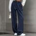 Women's Wide-Leg Palazzo Pants – Navy Retro Striped Office-to-Weekend Trousers (Poly-Spandex Blend_ecoleips.com