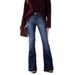 Women's Clothing Denim Dark Blue Mid Waist Flared Pants_ecoleips.com