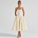 Fashion French Fresh New Plaid Print Waist Princess Dress Sexy Backless Suspender Dress Women's Clothing_ecoleips.com