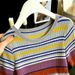 Summer New Women's Slim Fit Rainbow Striped Ice Silk Crew Neck Knitted Short Sleeve T-Shirt Top_ecoleips.com