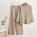 Winter Knit Turtleneck Sweater & Wide-Leg Pants Set – Button Detail Casual Outfit, Pure Color Comfortable Two-Piece For Women_ecoleips.com