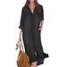 Women's Classic Denim Shirt Dress With Pocket – A-Line Long Sleeve Casual Maxi Skirt For Everyday Wear (Blue, Dark Blue, Black Grey, S-5xl)_ecoleips.com