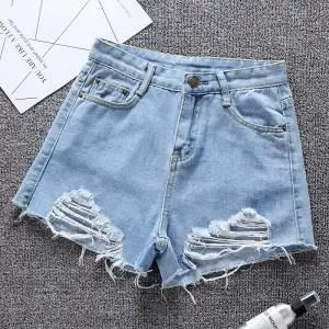 Summer High-Waisted Korean Style Denim Shorts for Women Loose Fit Ripped Tassel A-Line Wide Leg Hot Pants Trendy Brand New Arrival 2026_ecoleips.com