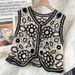 Bohemian Embroidered Vest Women's Sleeveless V-Neck Openwork Short Cardigan Top_ecoleips.com