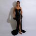 Women's Clothing Sexy Suspender Sleeveless Sequin Dress Slit Long Skirt_ecoleips.com