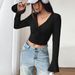 Voya Women's V-neck Flared Sleeve T-shirt Summer New Elegant Style Solid Color Pullover Long Sleeved Short Top For Women_ecoleips.com