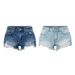 2025 Summer New Blue High-Waisted Women, Leg-Lengthening, Ripped, Versatile Denim Hot Pants, Trendy Distressed Shorts_ecoleips.com