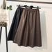Brown High-Waisted A-Line PU Leather Skirt Mid-Length Hip Covering Slimming Bodycon Style Women's Skirt For Autumn Winter 2025_ecoleips.com