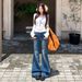 American Retro Style|Stretchy And Slimming|Women's Flared Denim Cotton Long Pants, Extra Length_ecoleips.com