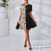 Women's Fashionable Patchwork Print Dress Clothing Tie Up Design Shirt Dress_ecoleips.com