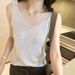 2025 Student Women's Clothing: Ice Silk Rhinestone-Embellished Camisole, Loose-Fit Short Sleeveless V-Neck T-Shirt For_ecoleips.com