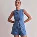 Women's Clothing Fashion Sleeveless Waist High Waist Loose Denim Shorts Set_ecoleips.com