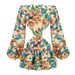 New European American High-end Women's Floral Deep V-neck Dress Stacked Sleeves, Sexy Elegant With Hollow-out Design And_ecoleips.com