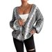 Vintage Knit Cardigan – Oversized V-Need Cable Sweater With Lantern Sleeves, Chunky Acrylic Blend, Boho Open Front Coat For Women_ecoleips.com