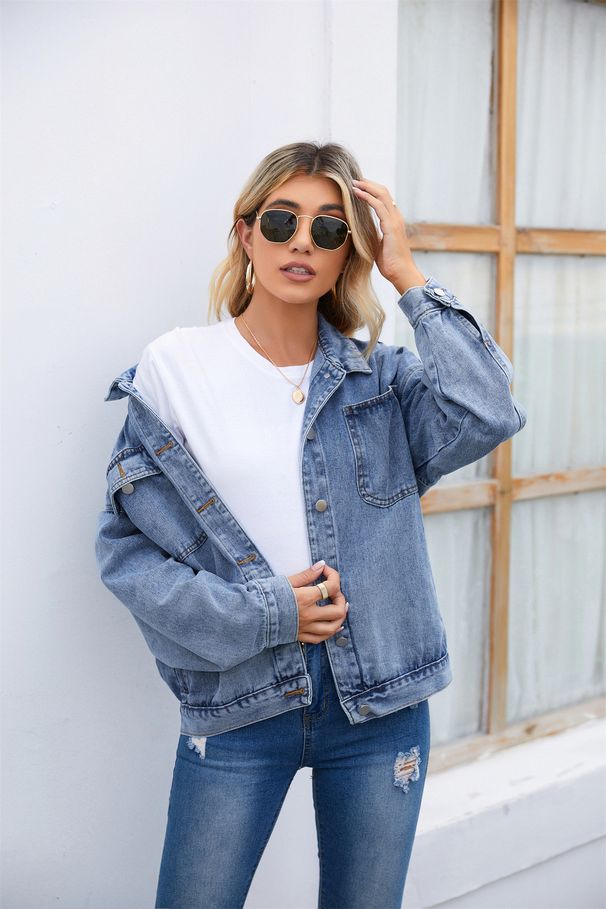 Women's Clothing Retro Washed Denim Jacket Top_ecoleips.com