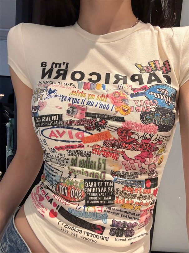 Y2K Women Printing T Shirts Summer Sexy Slim Short Sleeve Tops Female Fashion Gothic Streetwear Skinny Crop Tees New_ecoleips.com