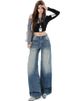 American-style Washed Whiskered High-waisted Wide-leg Jeans For Women, 2026 New Model, Loose Fit, Slimming, Embroidered_ecoleips.com