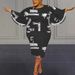 Elegant plus Size Bell Sleeve Dress Printed Slim Fit Wide Sleeve Women's Fashion for Spring And Autumn_ecoleips.com