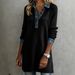 Women's Long Sleeved Collared Button Down Dress Denim Patchwork_ecoleips.com