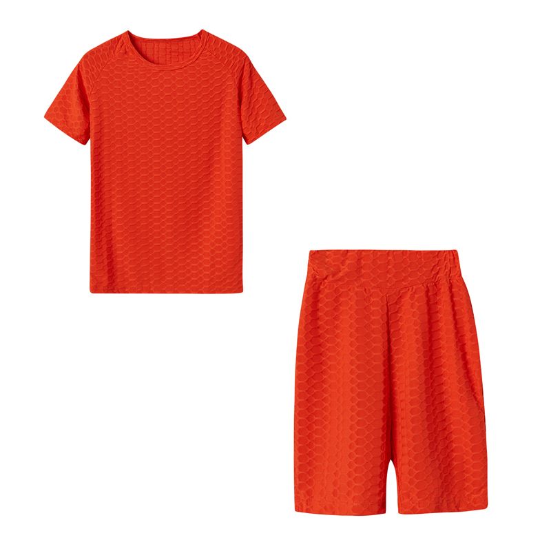2024 New Summer Round-neck Solid Color Short-sleeved Two-piece Yoga Shorts Women's Sports Suit_ecoleips.com