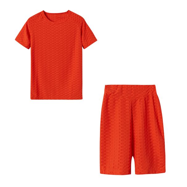 2024 New Summer Round-neck Solid Color Short-sleeved Two-piece Yoga Shorts Women's Sports Suit_ecoleips.com