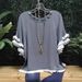 Plus-size Tassel Ruffle Sleeve Round-neck Printed Color-block Women's Loose T-shirt_ecoleips.com