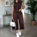 Women's Retro Collared Sleeveless Drawstring Cropped Wide Leg Suit Relaxed Everyday Wear Comfortable Feshion_ecoleips.com