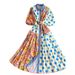 Women's French Retro Romantic Floral Print Dress Lantern Sleeve Summer Style Cute Color Blocking Youthful Full Skirt_ecoleips.com