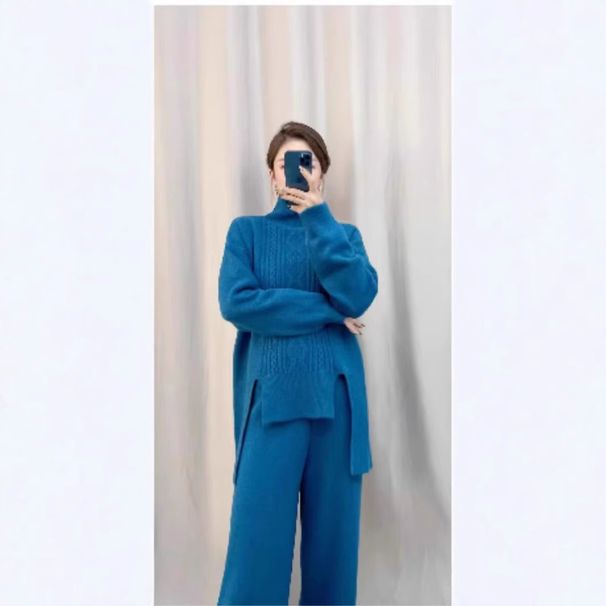 Women's Fashion Jacquard Knit Two Piece Set Thick Warm Turtleneck Sweater Casual Streetwear Comfortable Breathable Spring/Autumn_ecoleips.com
