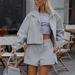 Verve Fashion Gray Sports Windbreaker Set 2025 Spring Loose Jacket Shorts Two-Piece Design Sense Women's Clothing_ecoleips.com