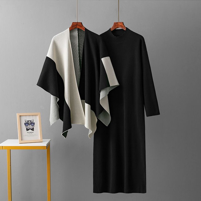 Russian Casual Dress For Women, Autumn And Winter New Style, Socialite Lazy Style Knitted Sweater Shawl Two-Piece Set_ecoleips.com