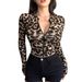 Women's Slim Fit Faux Leather Bomber Jacket Zip-Up Leopard Print Long Sleeve Cropped Style Available in Brown And Coffee S-XL_ecoleips.com