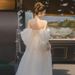 Elegant Off-Shoulder Bridal Gown For Wedding & Banquet - Lightweight Champagne Dress With Empire Waist_ecoleips.com